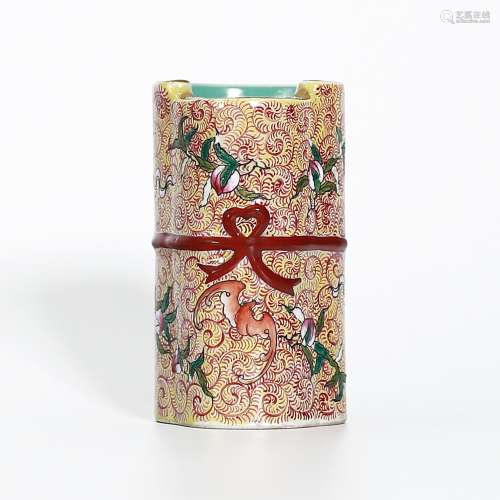 Qian Long Dynasty Pen Holder with Rich Blessing for Longevity in Color