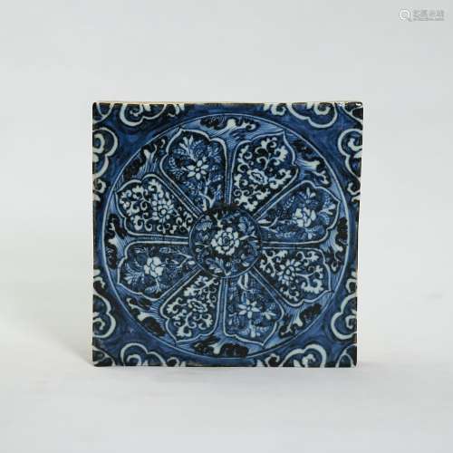 Blue & White Floor Tiles in Traditional Good Luck Flower Pattern