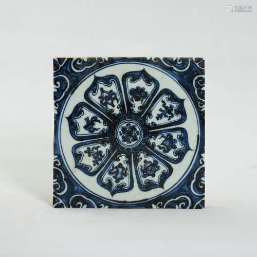 Blue & White Floor Tiles in Traditional Good Luck Flower Pattern