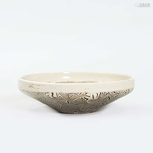 Dang Yang Yu Kiln Mixed Porcelain Bowl in Woven Mat Pattern in White Glaze