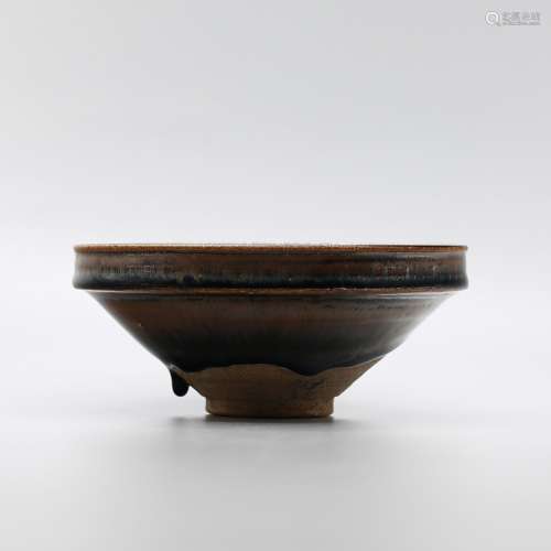 Ci Zhou Kiln Bowl with Ink Writing (as happy as the east ocean)in tranmuted brown glaze