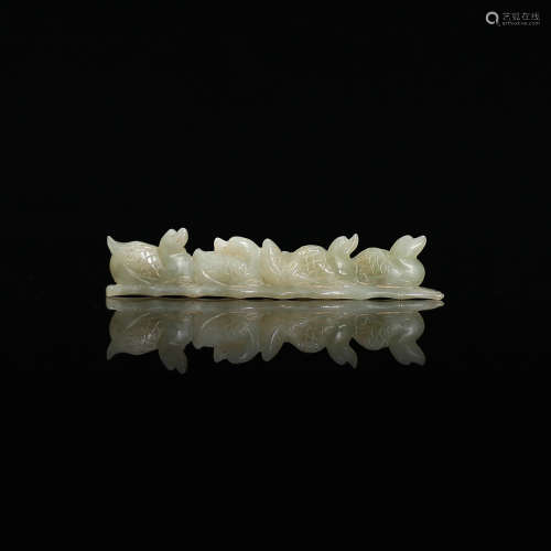 He Tian White Jade Writing Brush Rest in Swimming Duck Form