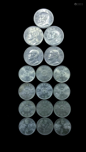 5 TAIWAN SILVER DOLLARES AND 12 TAIWAN C…