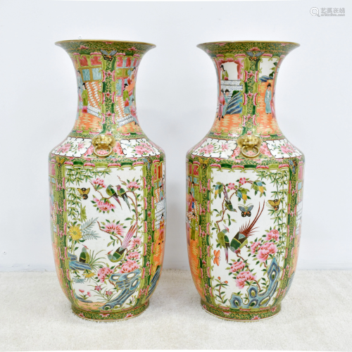 PAIR CHINESE ROSE MEDALION PORCELAIN TALL F…