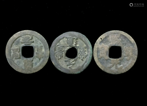 3 ANTIQUE, CHINESE COINS