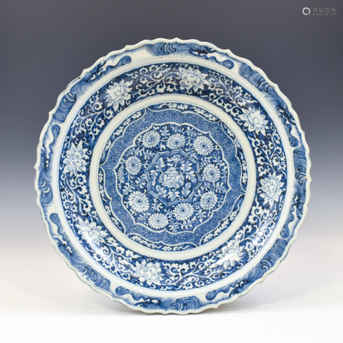 YUAN REVERSED BLUE WRAPPED FLORAL PLATE