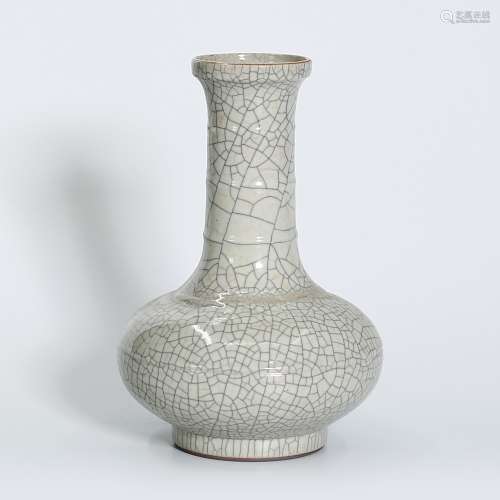 Celadon Tall Neck Bottle String Pattern in Ge Glaze