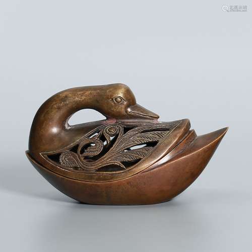 Cast Bronze Hollow Incense Burner in Sculptured Goose Style.