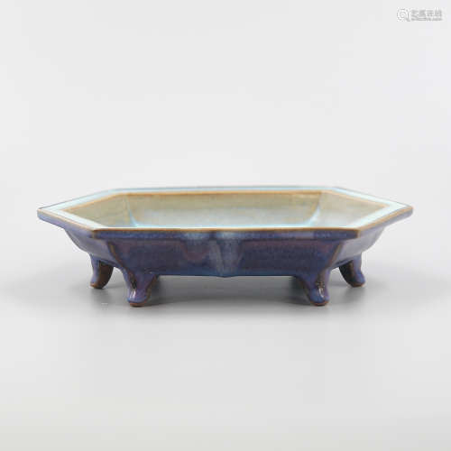 Jun Kiln Sky Blue Glazed Hexagon Water Bowl with Six Feet-Xuan He Period