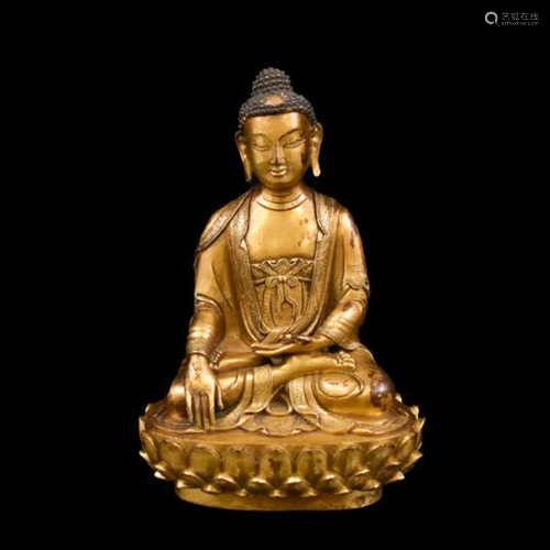 QING GILT BRONZE SEATED SHAKYAMUNI BUDDHA