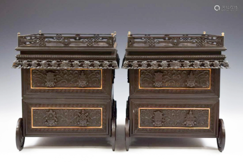 PAIR OF CHINESE ZITAN WEITUO INCENSE STANDS