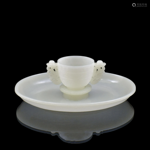 CHINESE WHITE JADE CUP AND SAUCER