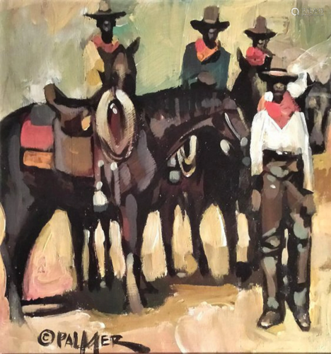 CHARLY PALMER (1960 -) Black Cowboys Acrylic 12x12in