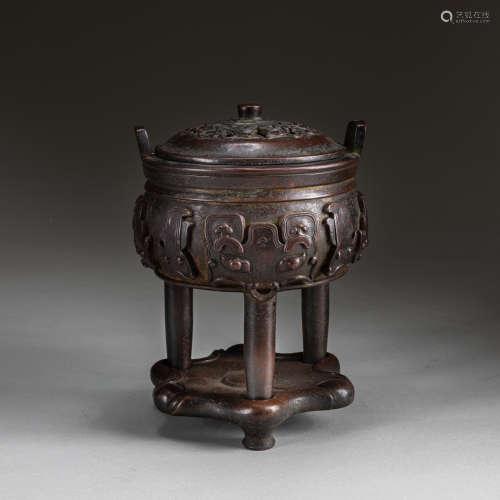 18-19th Chinese Antique Tripod Bronze Incense Burner