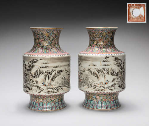 Pair Republic Period Chinese Enamel Porcelain Vases