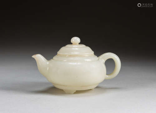 20th Chinese White Nephrite Jade Tea Pot