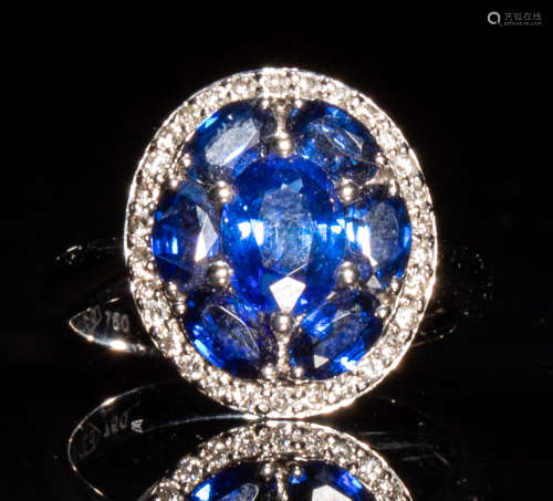 Blue Sapphire Diamond White Gold Ring/Platinum