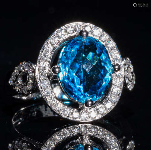 Blue Topaz Diamond 14K White Gold Ring