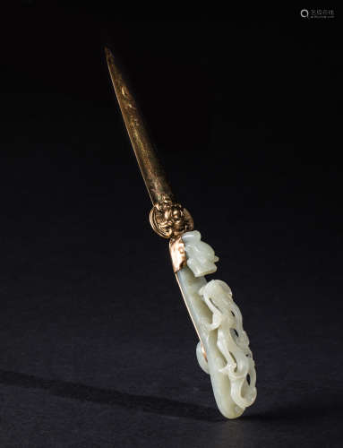 19th Chinese Antique Pale Celadon Jade Letter Opener
