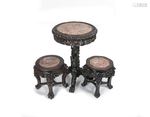 Group Chinese Antique Rosewood Table & Chairs