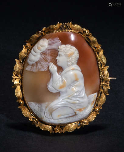 Italy Antique/Vintage 18K Yellow Gold Pin,Cameo Style