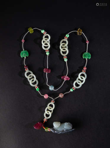 Chinese Antique Jade Tourmaline Necklace