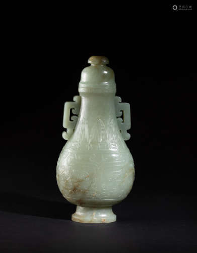 Republic Period Chinese Antique Pale Celadon Jade Vase