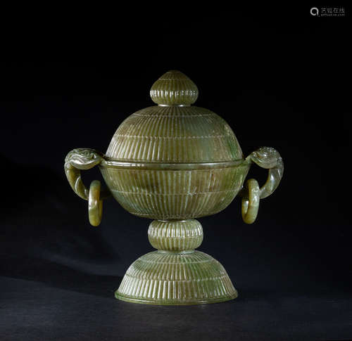 Large Republic Period Spinach Jade Incense Burner