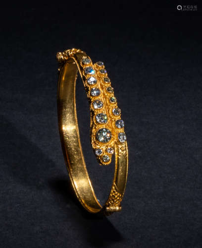 Antique Eyed Diamond Snake 22K Yellow Gold Bracelet