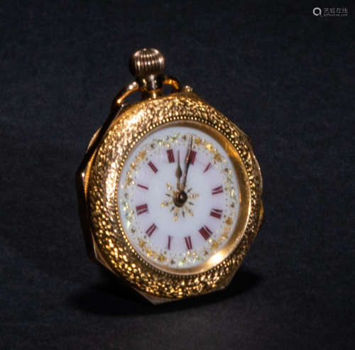 Vintage 14K Gold Enamel Pocket Watch