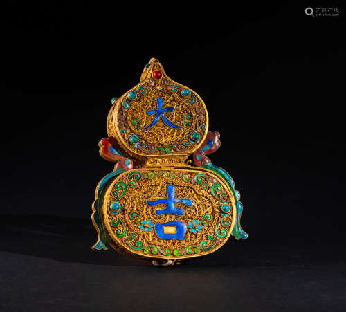 Important Manchu Style Chinese Antique Sterling Silver Gilt Enamel Box