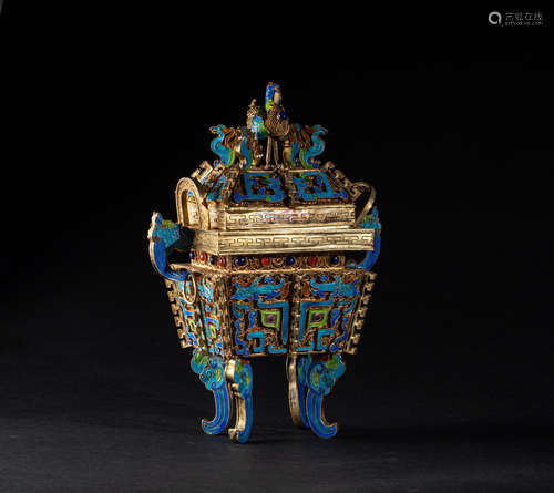 1980 Export Chinese Antique Sterling Silver Enamel Censer