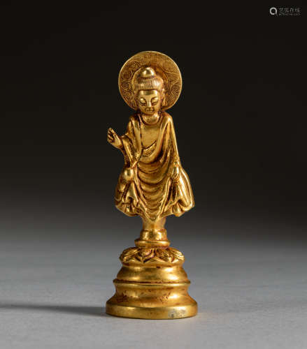 Small Late Tang Style Chinese Antique Sterling Silver Gilt Buddha