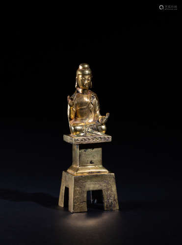 Chinese Antique Gilt Bronze Buddha, Late Tang Style