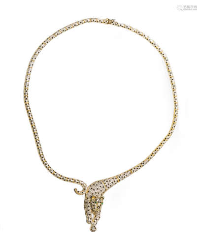 Vintage Sterling Silver Gilt Panther Necklace