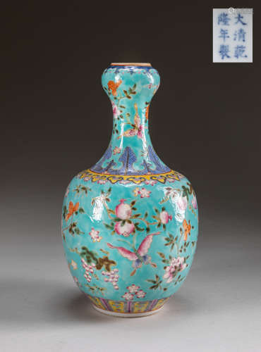 18th Qianlong Mark Important Chinese Antique Enamel Glazed Garlic Porcelain Vase