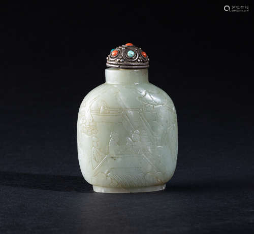 19th Taokuang Period Chinese Antique Pale Celadon Jade Snuff Bottle