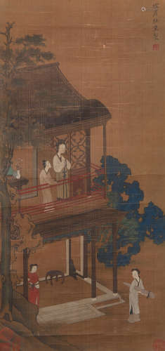Du Jin - Painting of Figure in Chinese Pavilion