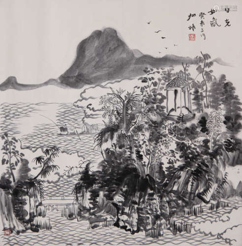 He Jialin - Painting of a Fishing Village