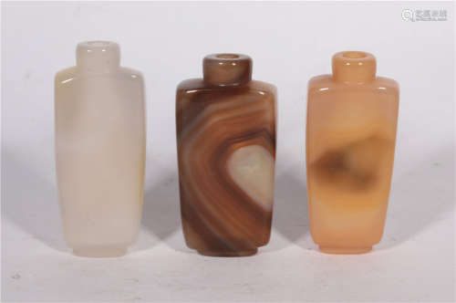 Three Agate Snuffbottle Qing Dynasty