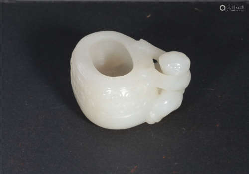 A Carved White Jade Washer Qing Dynasty