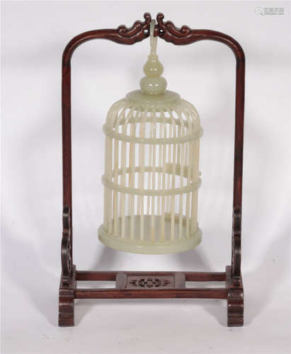 A Carved White Jade Cage Qing Dynasty