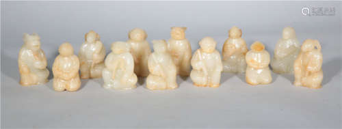 A Carved White Jade Twelve Zodiac Qing Dynasty