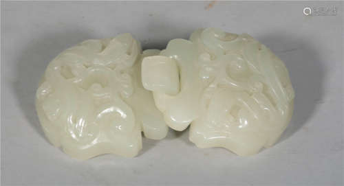 A Carved White Jade Belt-hook Qing Dynasty