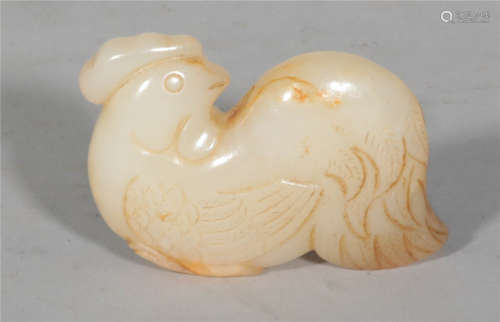 A Carved White Jade Rooster Pendant Tang Dynasty