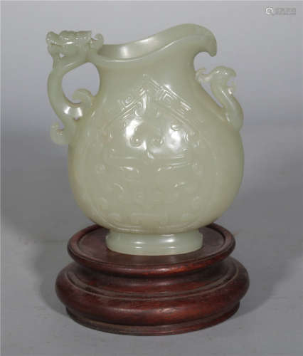 A Carved White Jade Vase Qing Dynasty