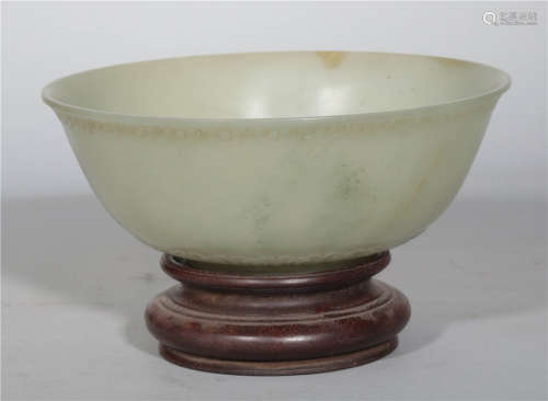 A Pale Celadon Jade Bowl Qing Dynasty