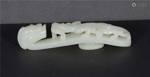 A Carved White Jade Chilong Belthook Qing Dynasty