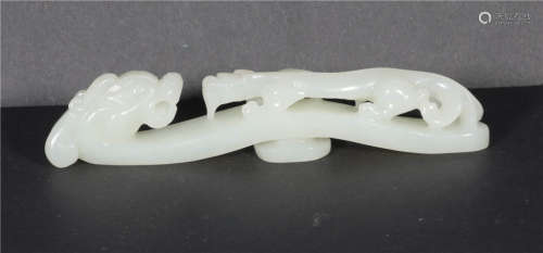 A Carved White Jade Chilong Belthook Qing Dynasty