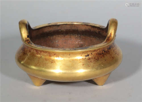 A Bronze Gilt Tripod Censer Xuande Period